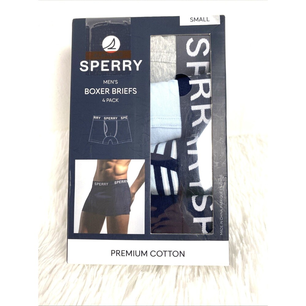Sperry Men's Boxer Briefs Size S 4 Pack Premium Cotton Blue Gray
